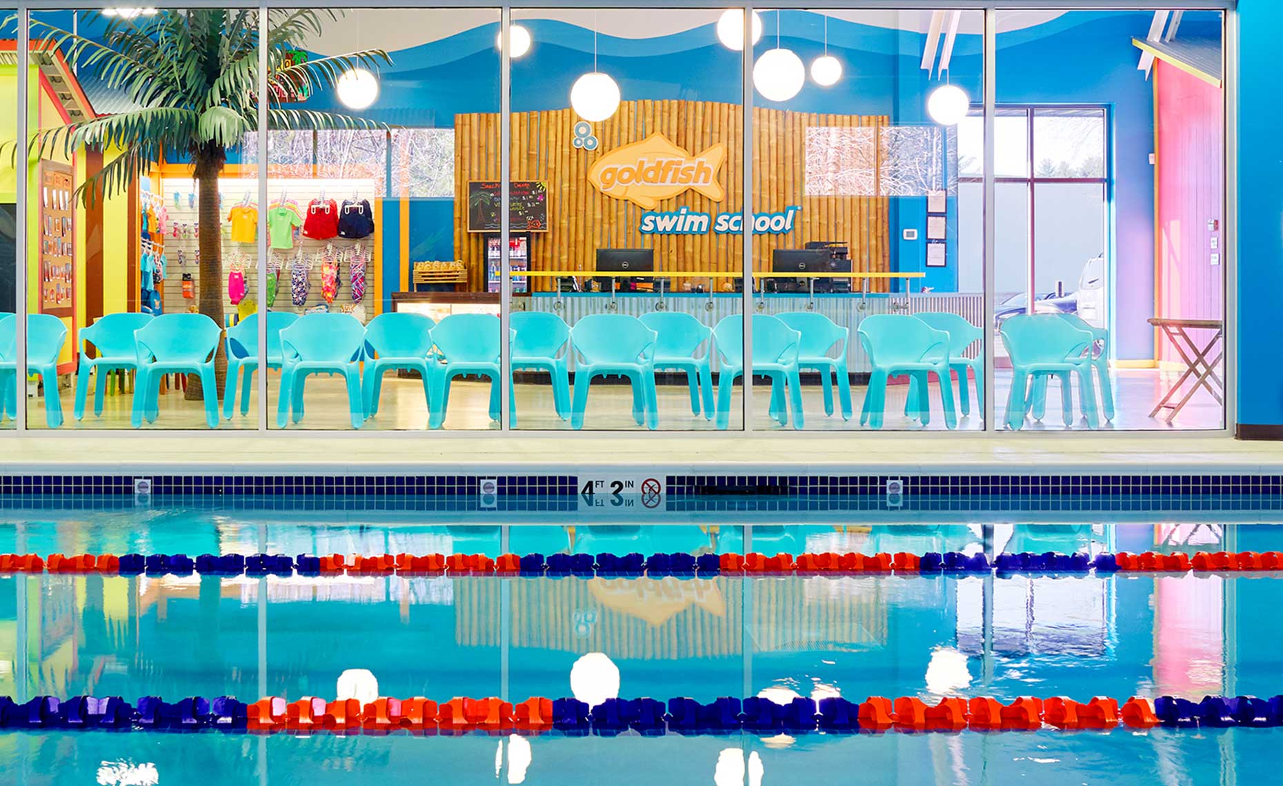 Swimming Pool at Swim School Against-Mural-Wall-Through-Viewing-Glass-19239_IP